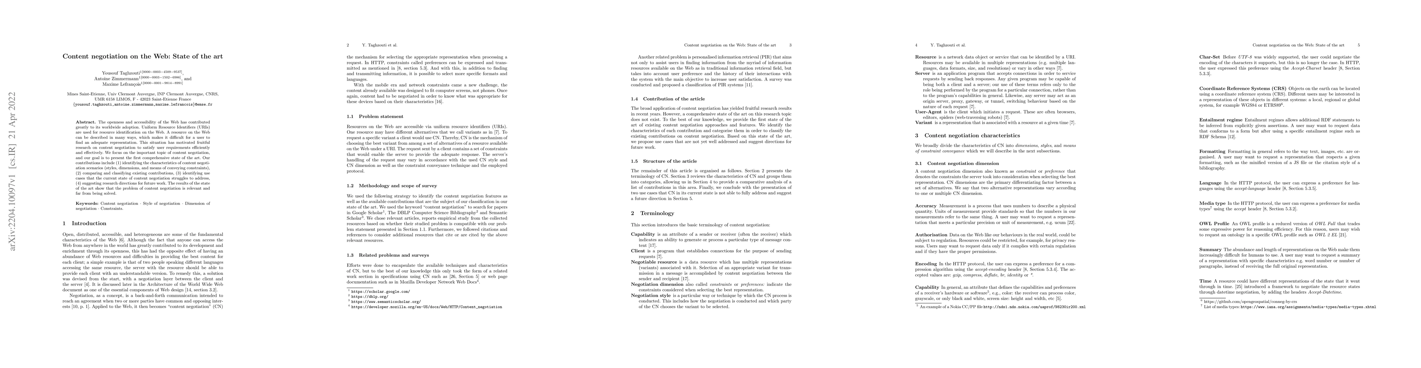 Thumbnail for Content negotiation on the Web: State of the art