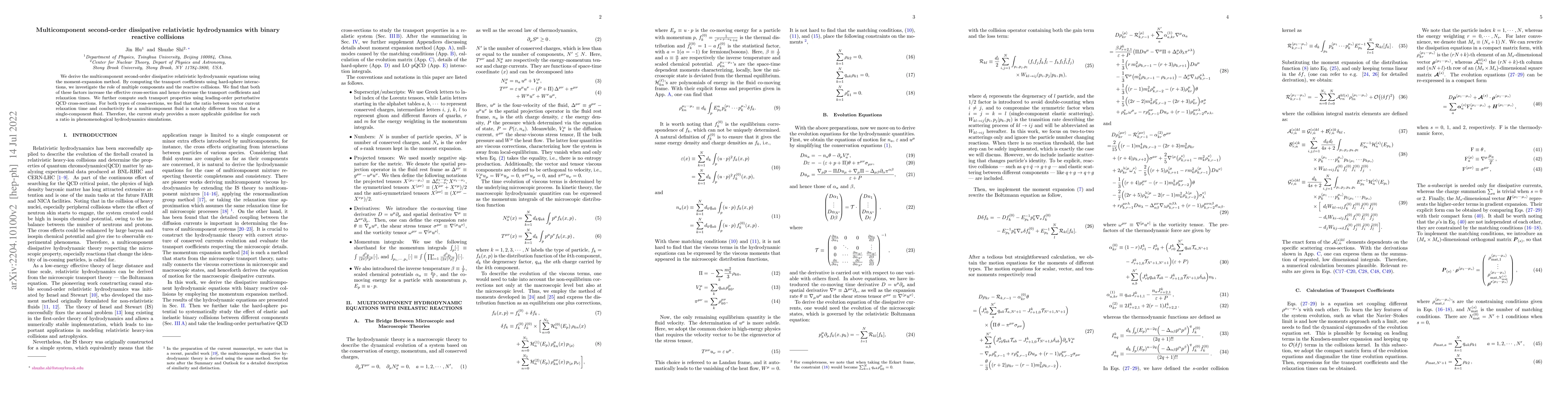 Thumbnail for Multicomponent second-order dissipative relativistic hydrodynamics with
  binary reactive collisions