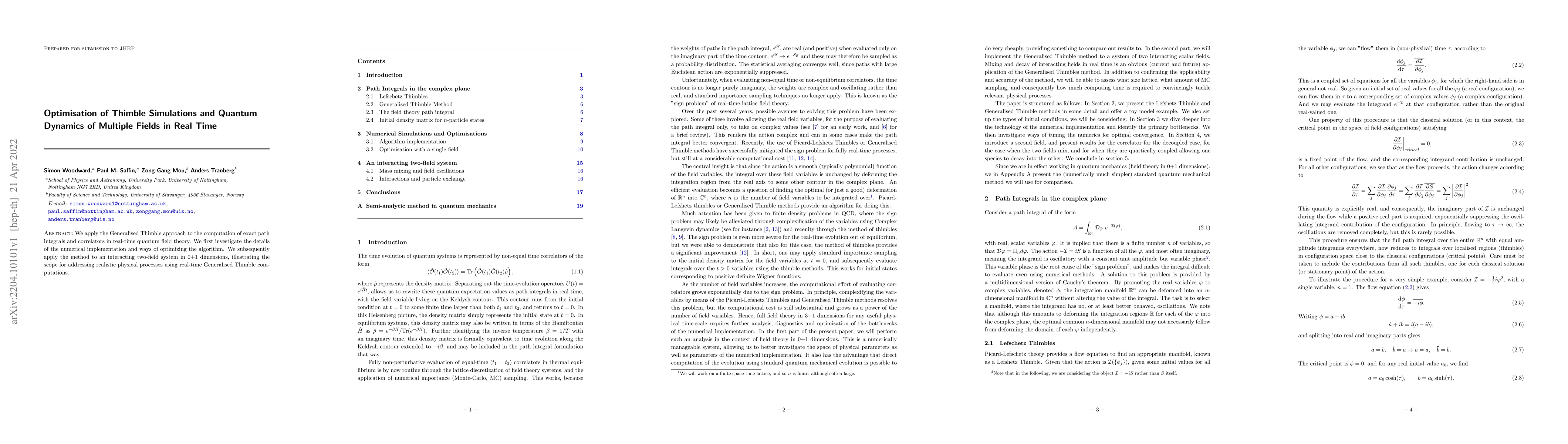 Thumbnail for Optimisation of Thimble Simulations and Quantum Dynamics of Multiple
  Fields in Real Time