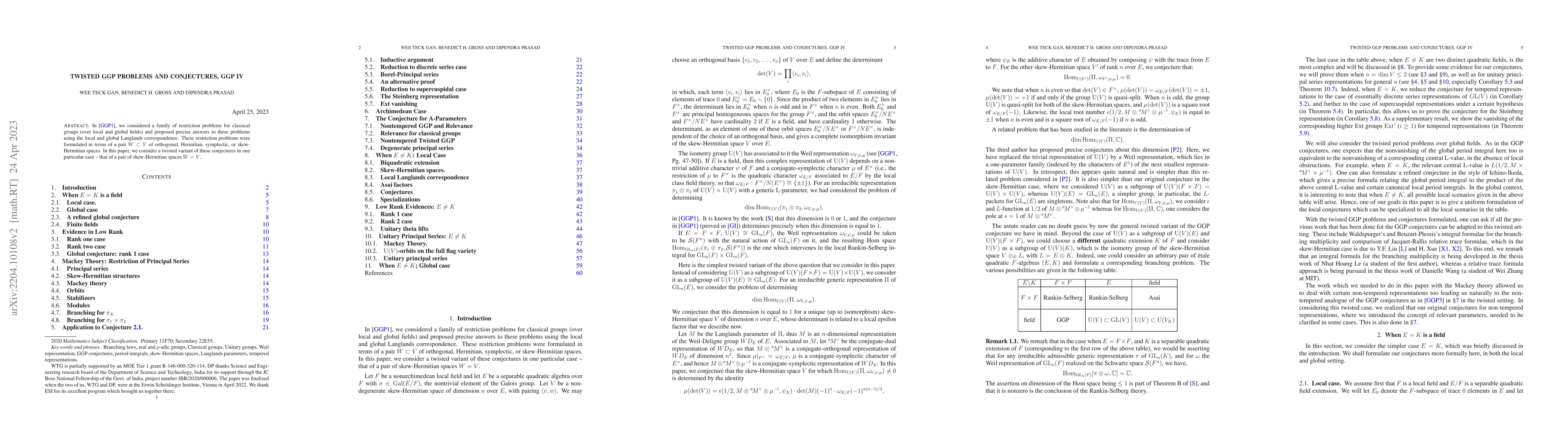 Thumbnail for Twisted GGP Problems and Conjectures