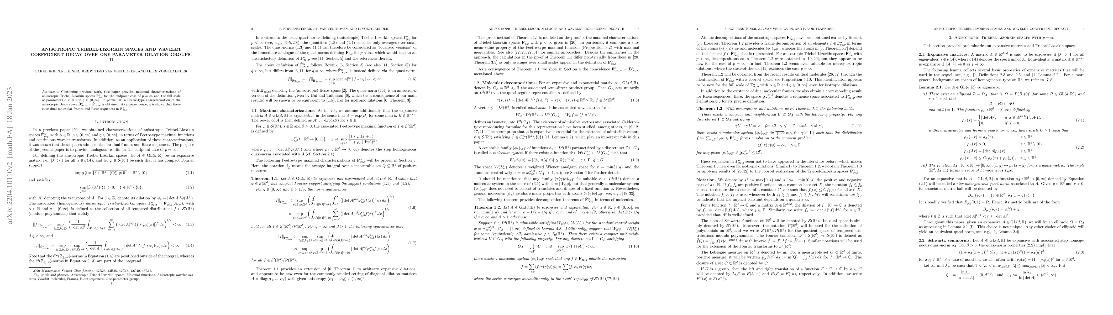 Thumbnail for Anisotropic Triebel-Lizorkin spaces and wavelet coefficient decay over
  one-parameter dilation groups, II