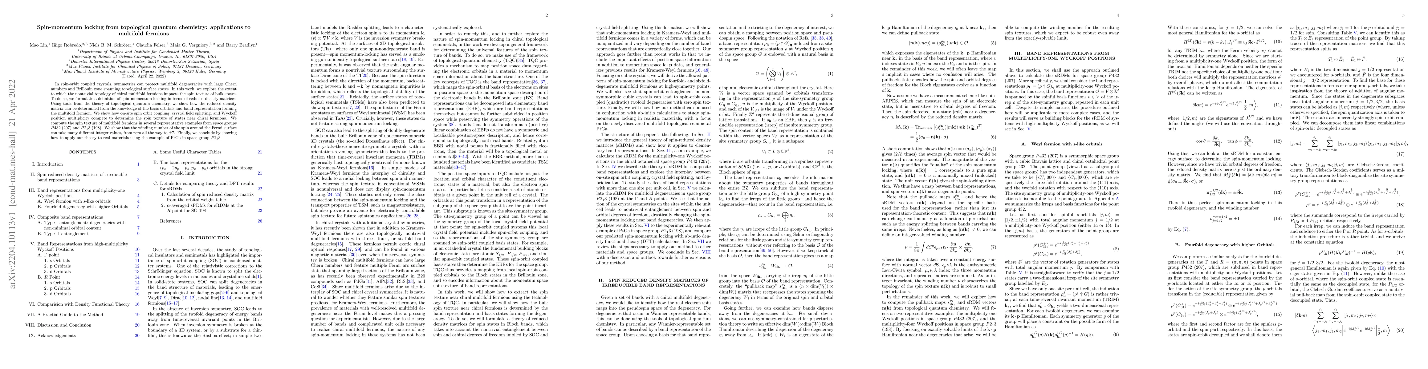 Thumbnail for Spin-momentum locking from topological quantum chemistry: applications
  to multifold fermions
