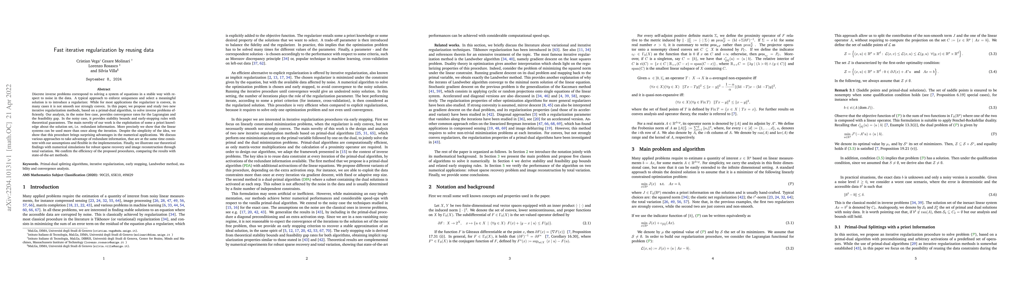 Thumbnail for Fast iterative regularization by reusing data