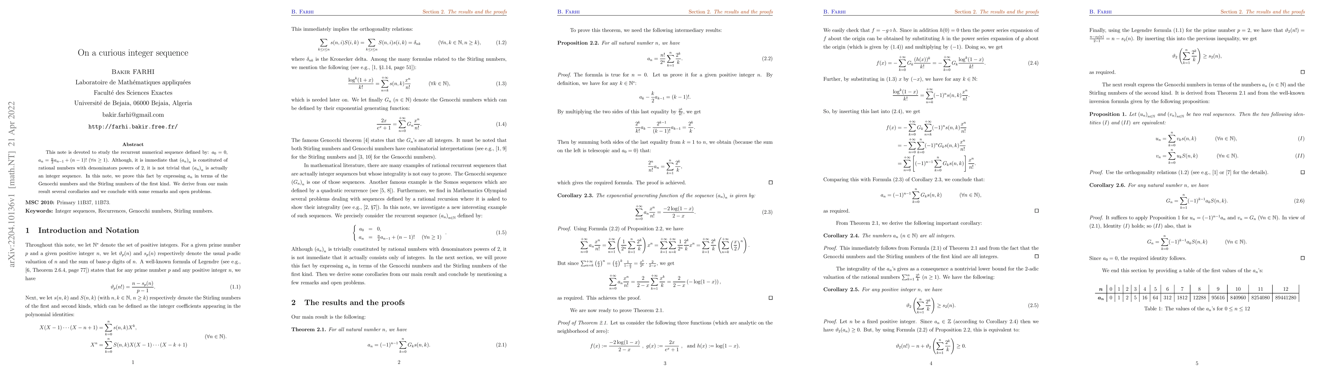 Thumbnail for On a curious integer sequence