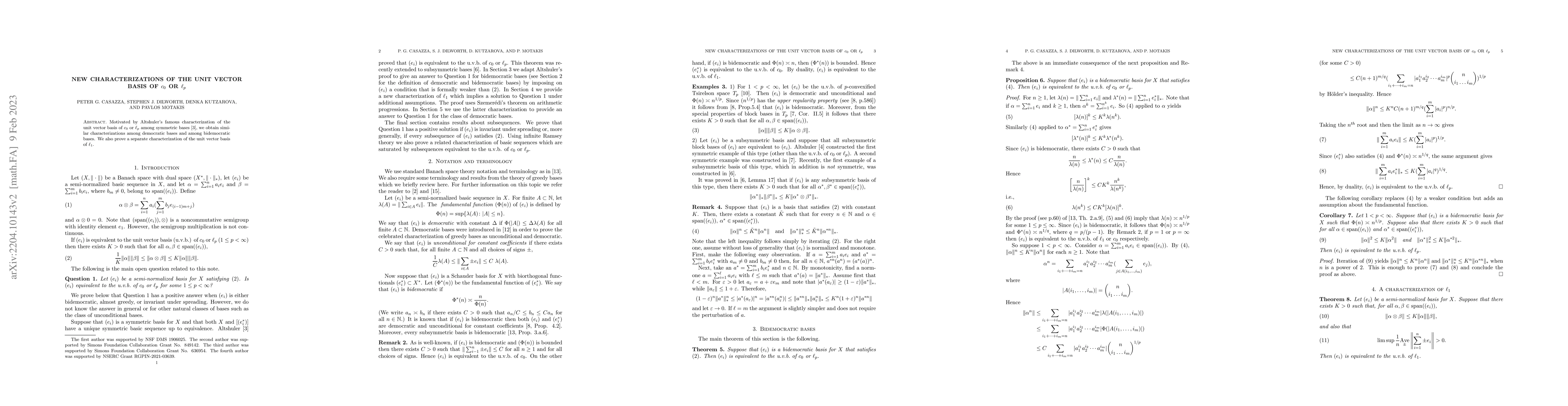 Thumbnail for New characterizations of the unit vector basis of $c_0$ or $\ell_p$