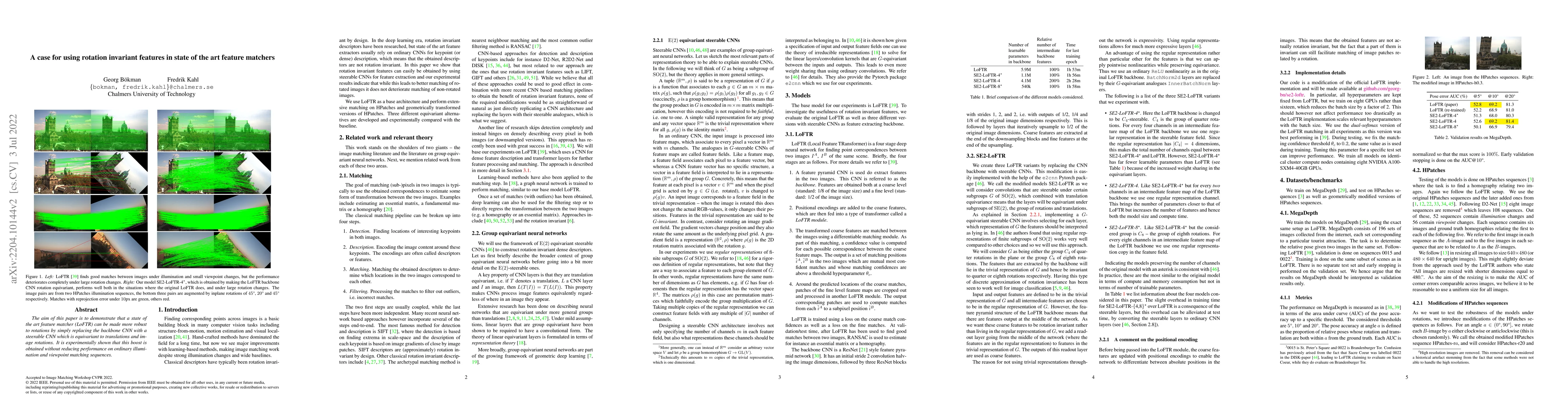 Thumbnail for A case for using rotation invariant features in state of the art feature
  matchers