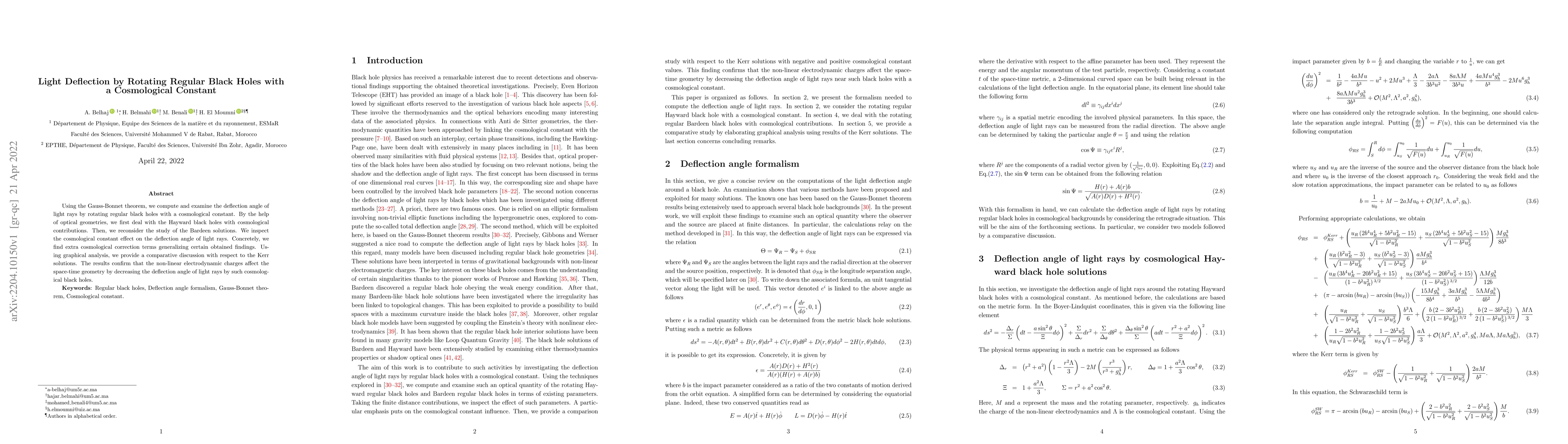 Thumbnail for Light Deflection by Rotating Regular Black Holes with a Cosmological
  Constant