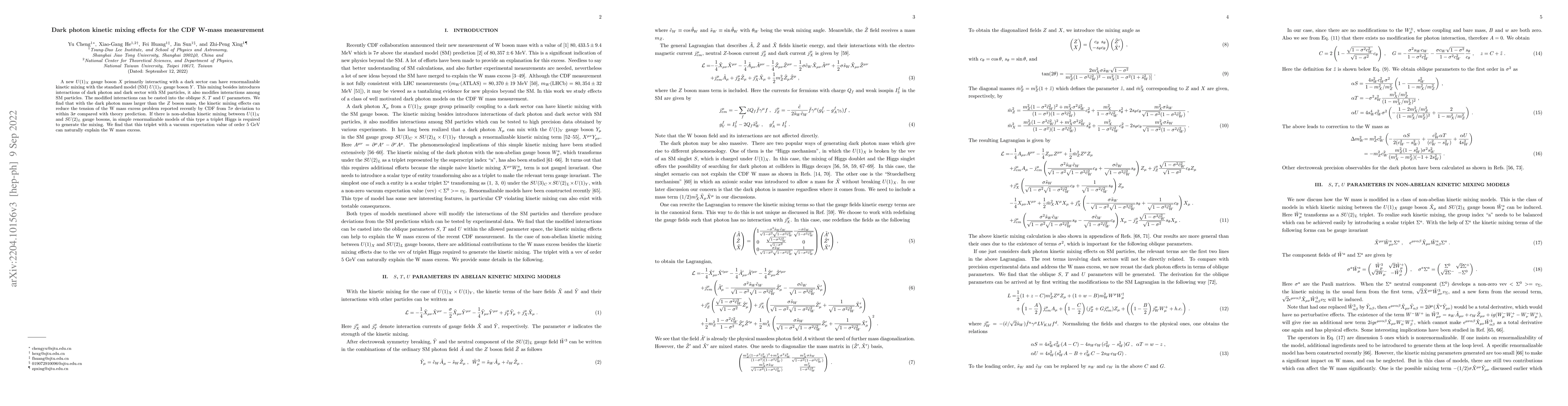 Thumbnail for Dark photon kinetic mixing effects for the CDF W-mass measurement