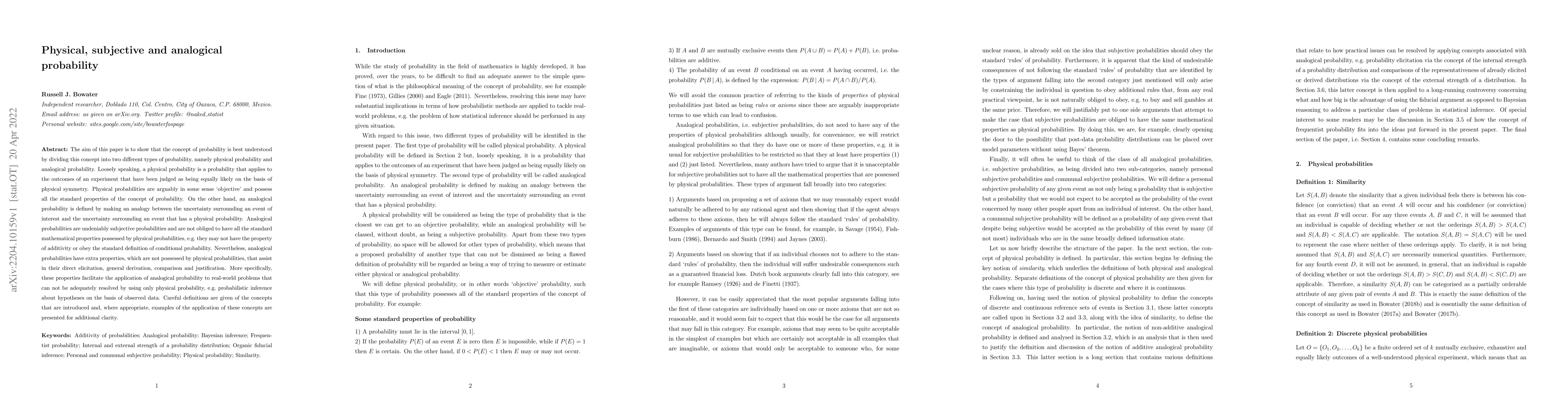Thumbnail for Physical, subjective and analogical probability
