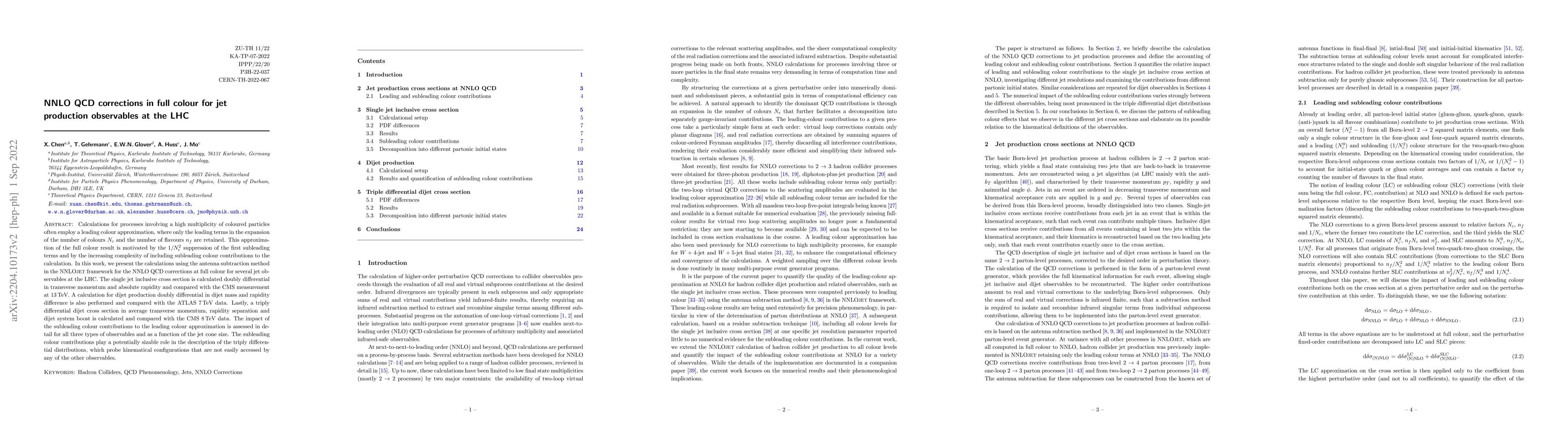 Thumbnail for NNLO QCD corrections in full colour for jet production observables at
  the LHC