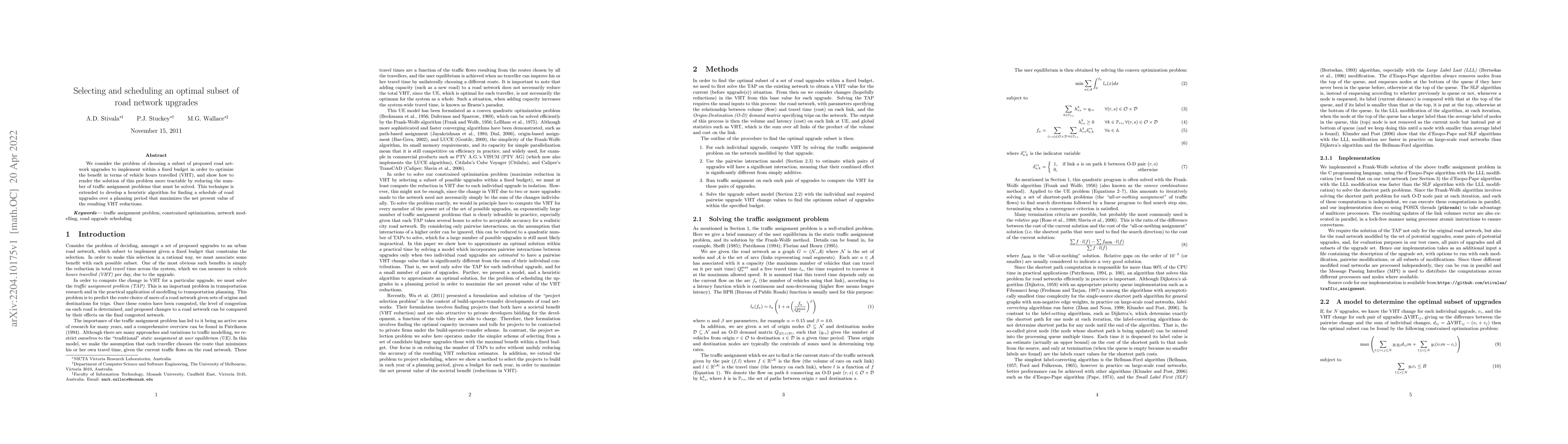 Thumbnail for Selecting and scheduling an optimal subset of road network upgrades