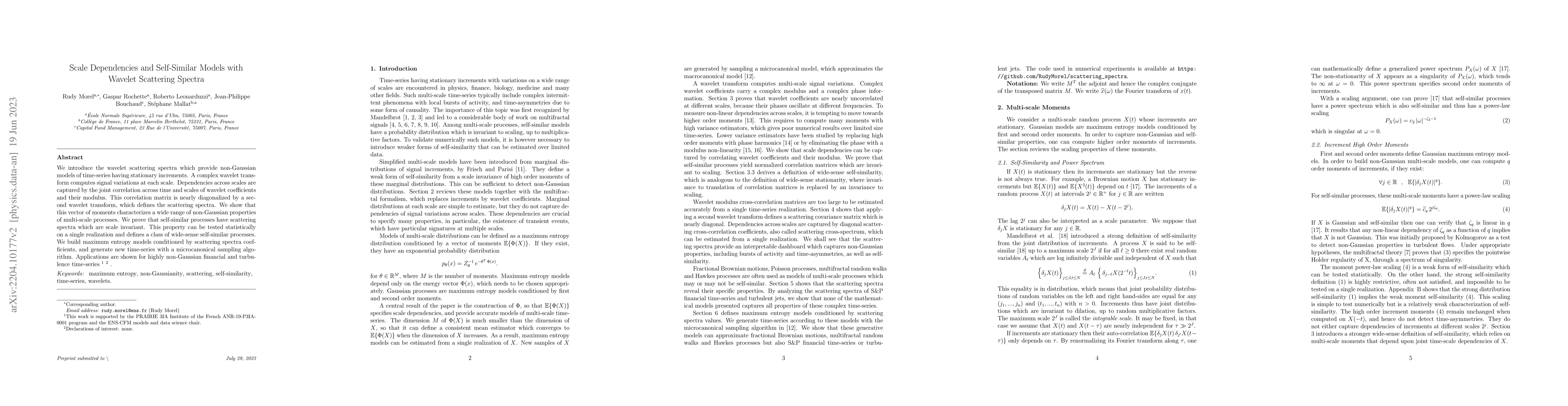 Thumbnail for Scale Dependencies and Self-Similar Models with Wavelet Scattering
  Spectra