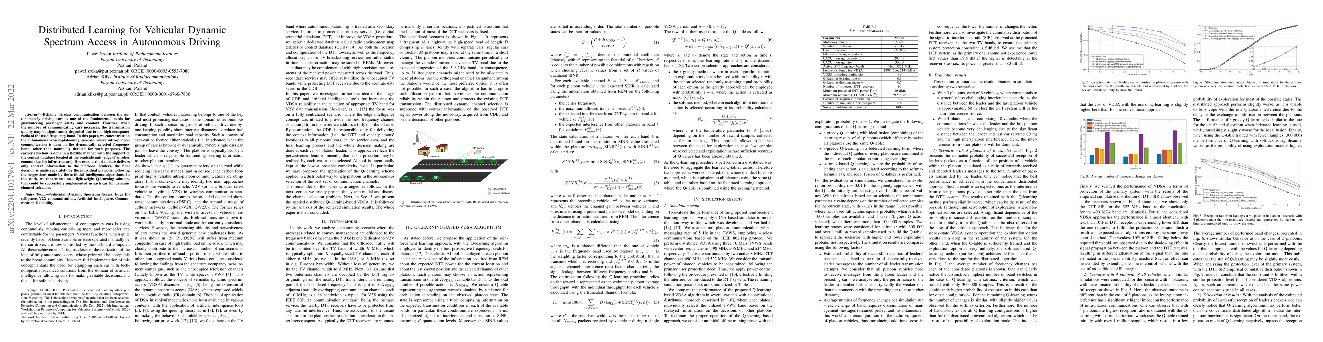 Thumbnail for Distributed Learning for Vehicular Dynamic Spectrum Access in Autonomous
  Driving