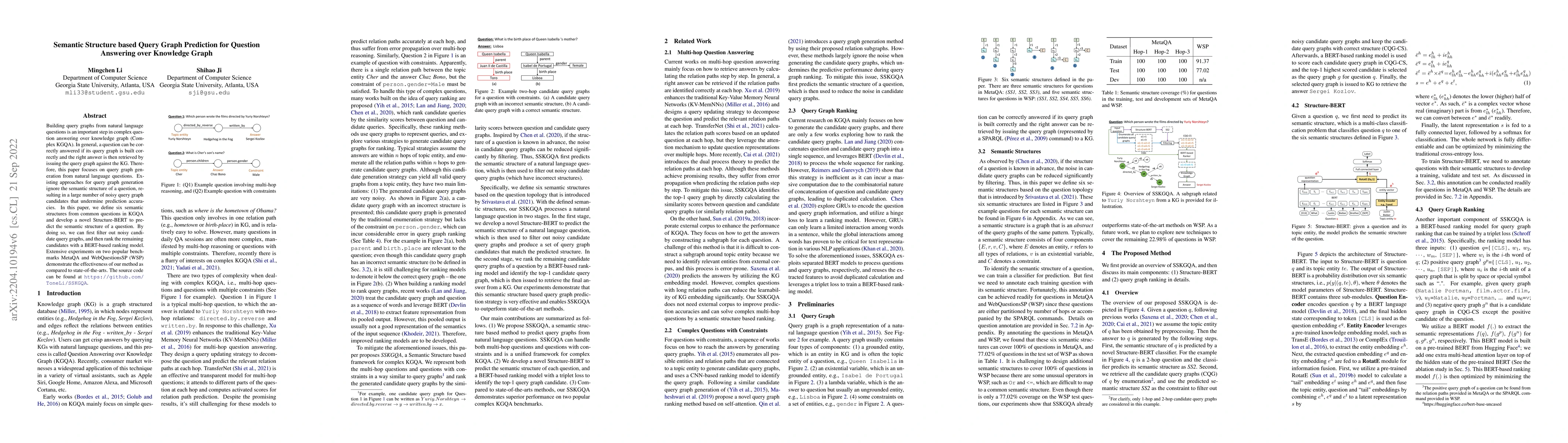 Thumbnail for Semantic Structure based Query Graph Prediction for Question Answering
  over Knowledge Graph