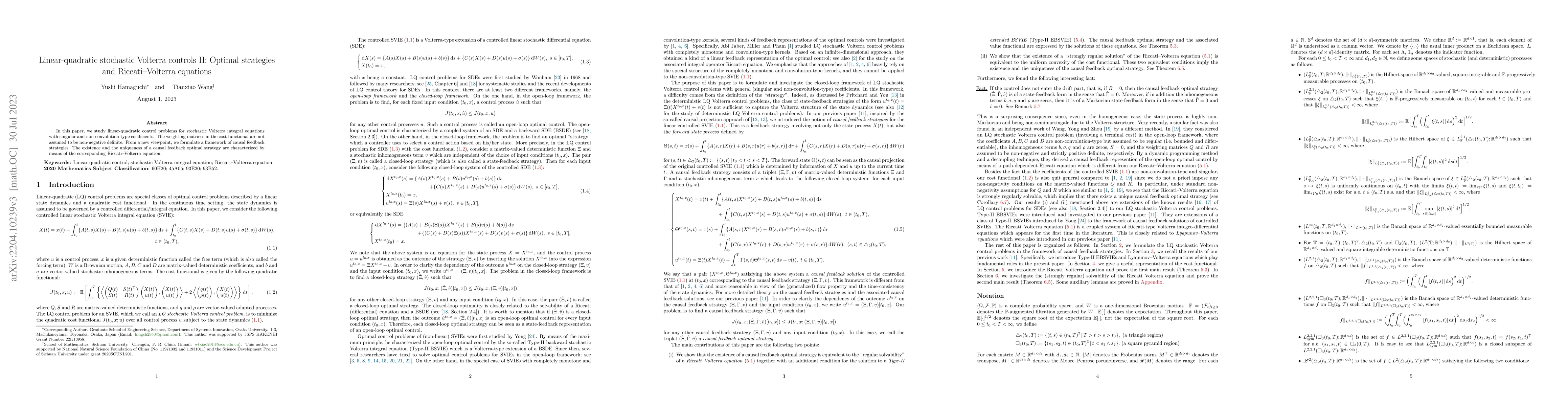 Thumbnail for Linear-quadratic stochastic Volterra controls II: Optimal strategies and
  Riccati--Volterra equations