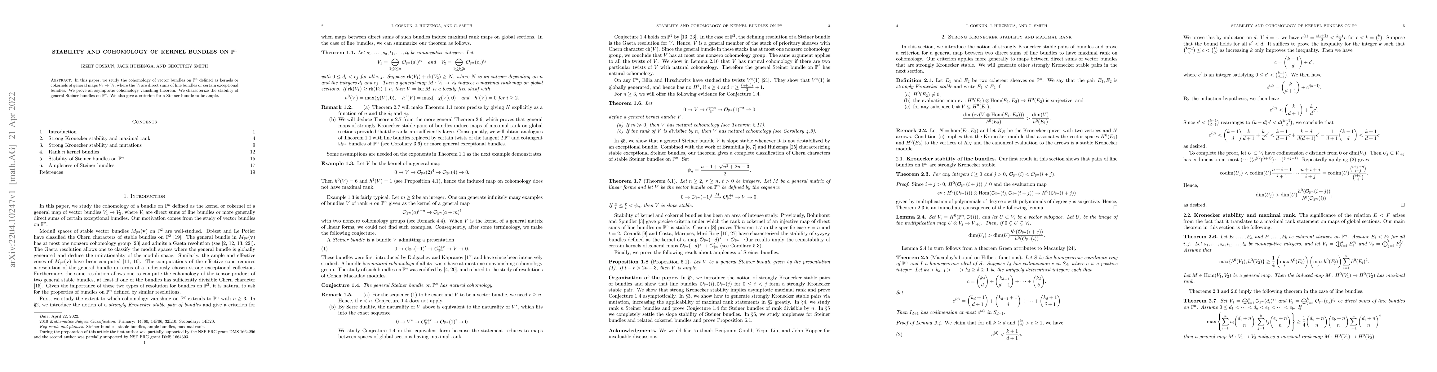 Thumbnail for Stability and cohomology of kernel bundles on projective space