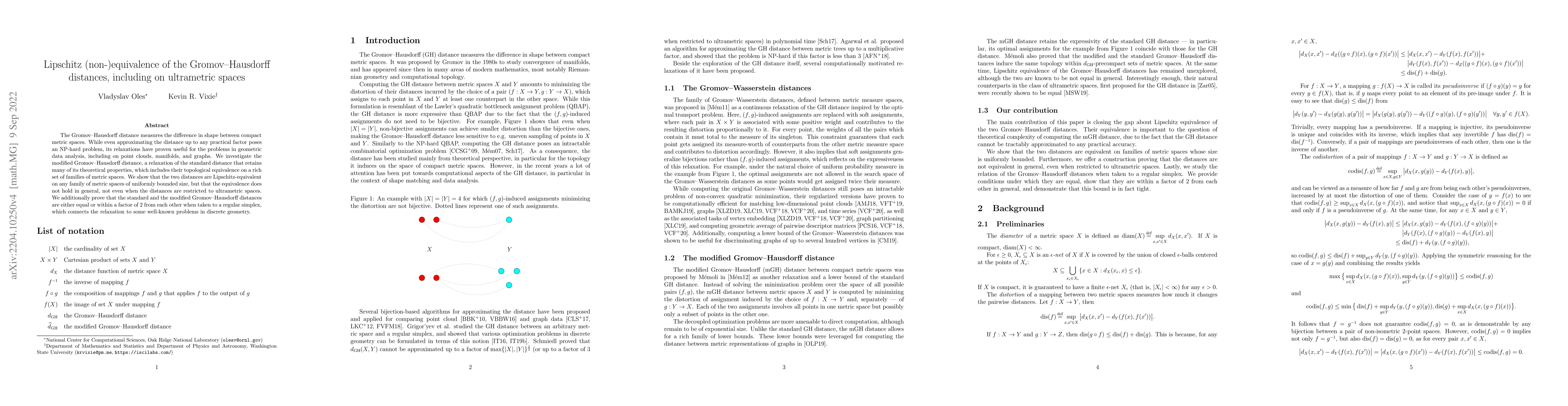 Thumbnail for Lipschitz (non-)equivalence of the Gromov--Hausdorff distances,
  including on ultrametric spaces