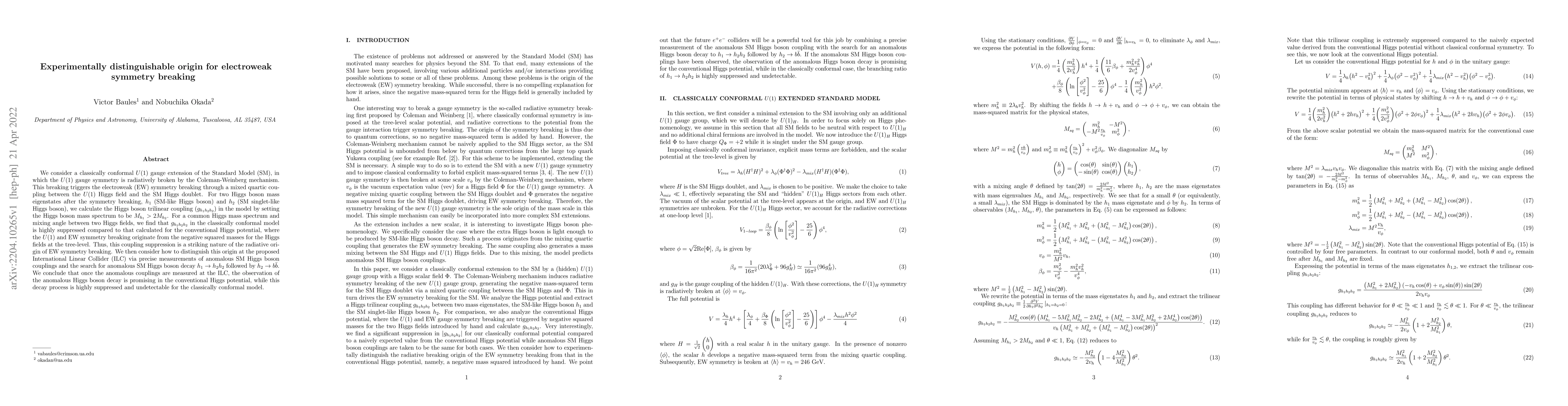 Thumbnail for Experimentally distinguishable origin for electroweak symmetry breaking