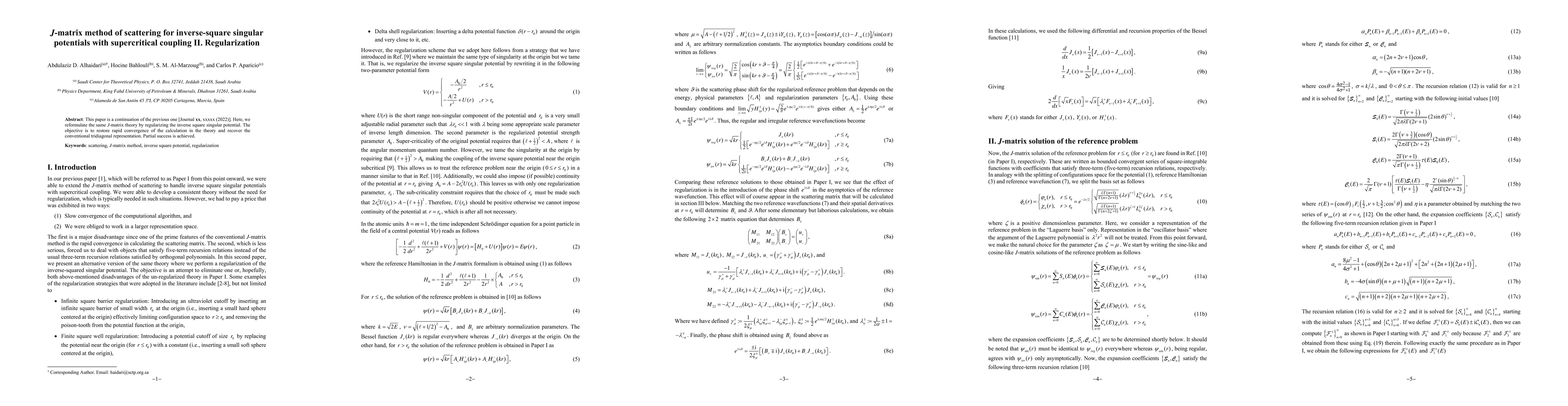 Thumbnail for J-matrix method of scattering for inverse-square singular potentials
  with supercritical coupling II. Regularization