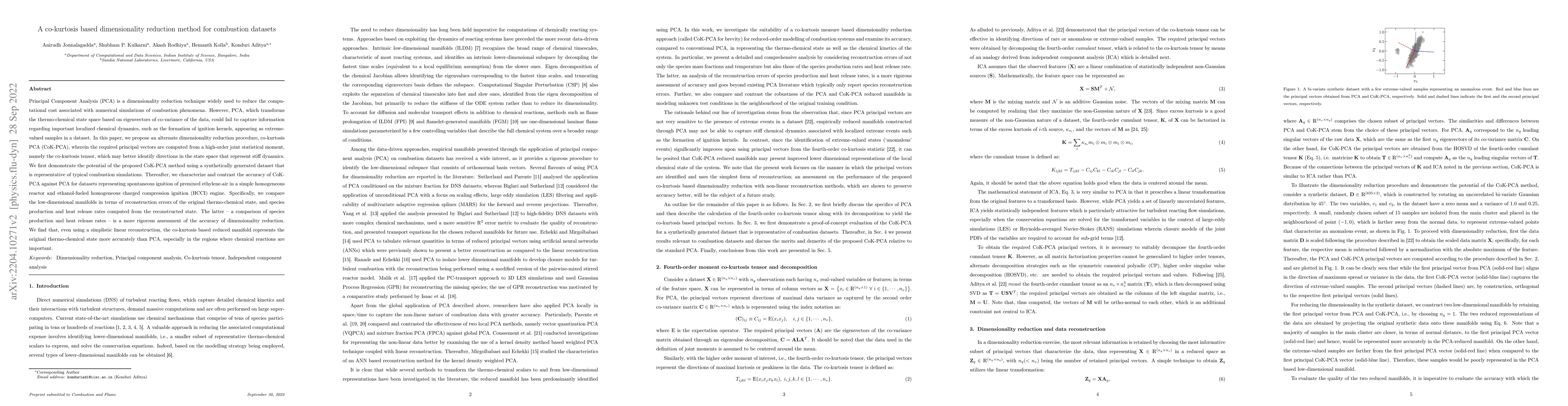 Thumbnail for A co-kurtosis based dimensionality reduction method for combustion
  datasets