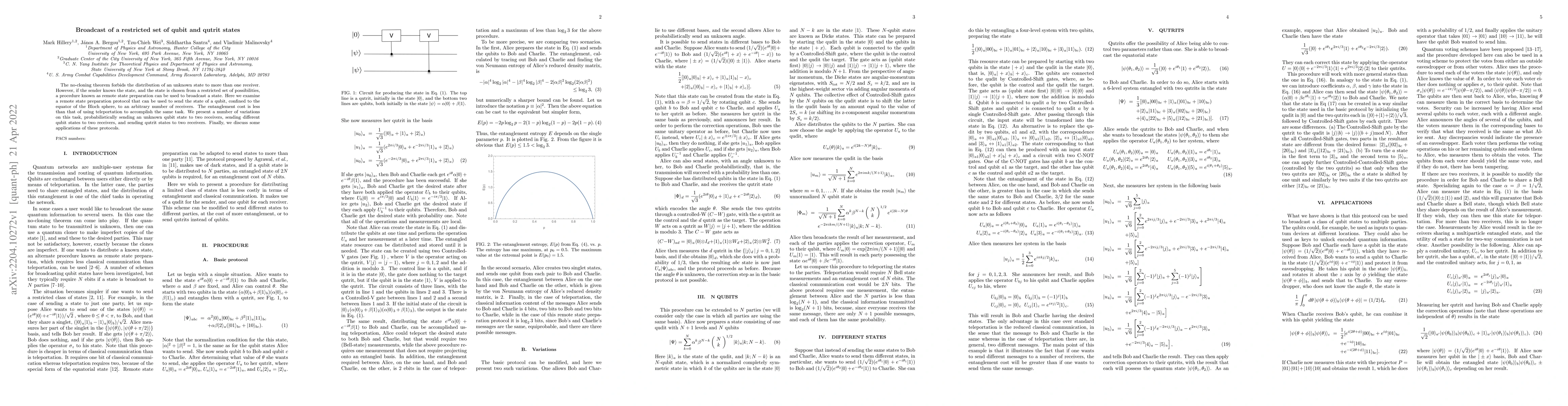 Thumbnail for Broadcast of a restricted set of qubit and qutrit states