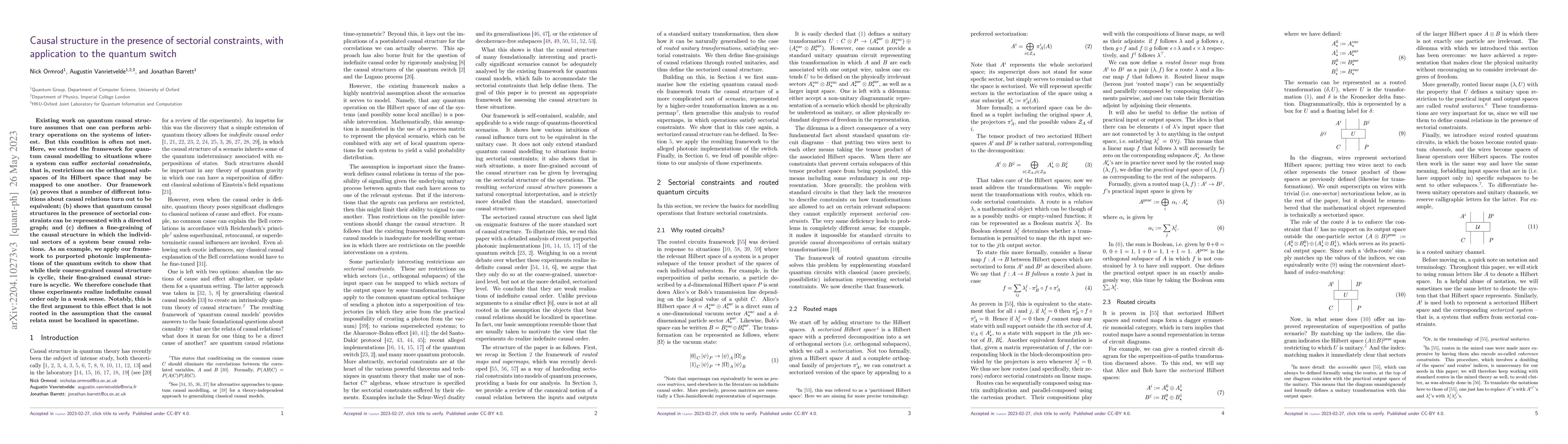 Thumbnail for Causal structure in the presence of sectorial constraints, with
  application to the quantum switch