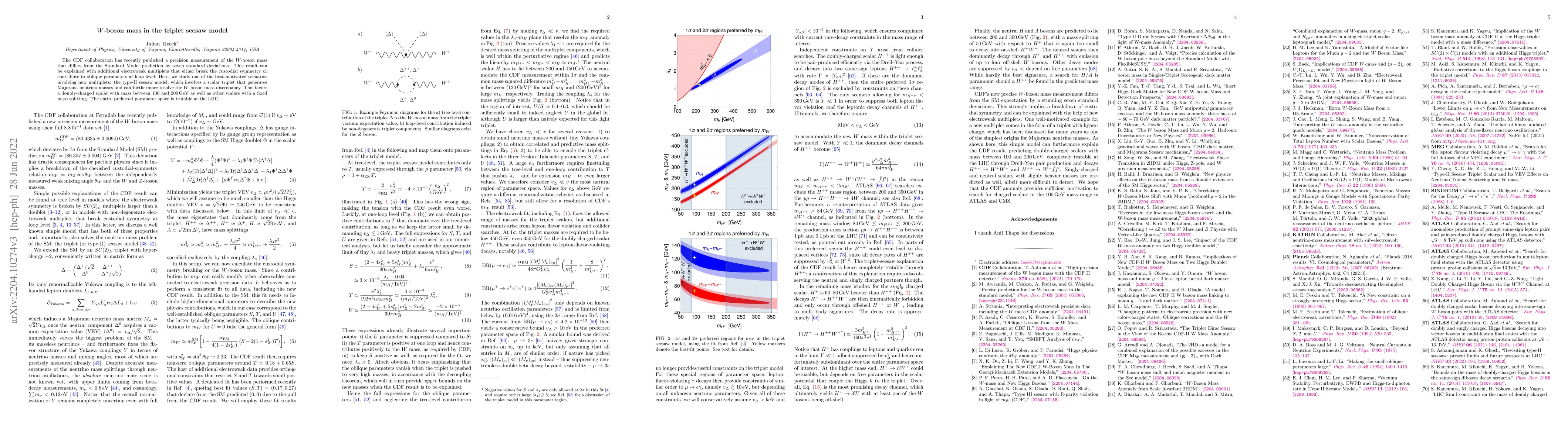 Thumbnail for W-boson mass in the triplet seesaw model