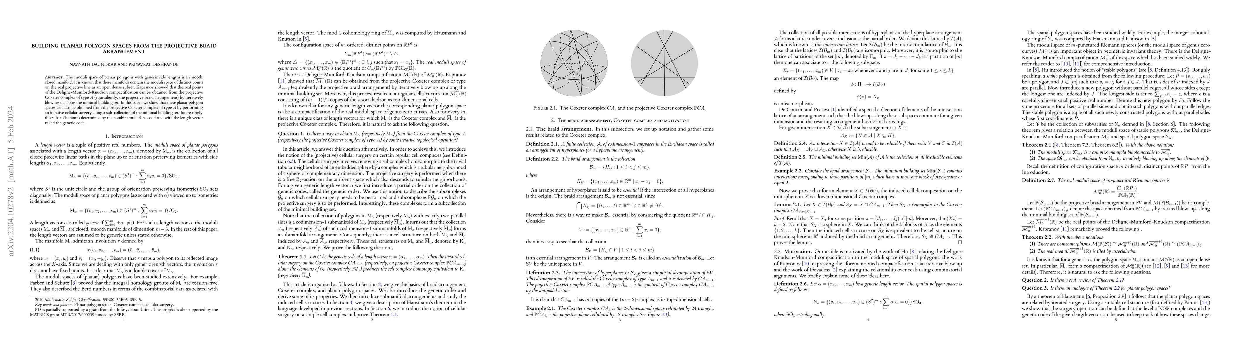 Thumbnail for Building planar polygon spaces from the projective braid arrangement