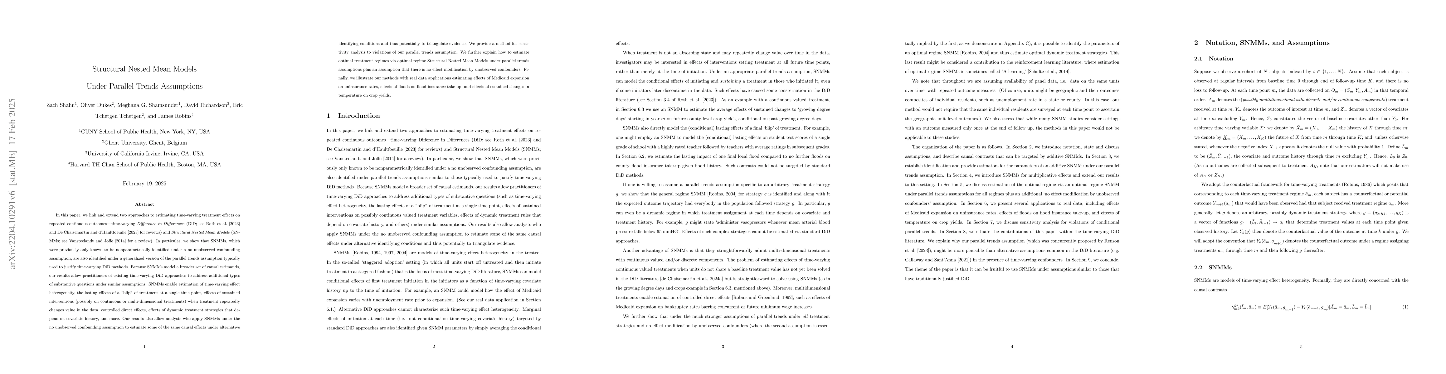 Thumbnail for Structural Nested Mean Models Under Parallel Trends Assumptions