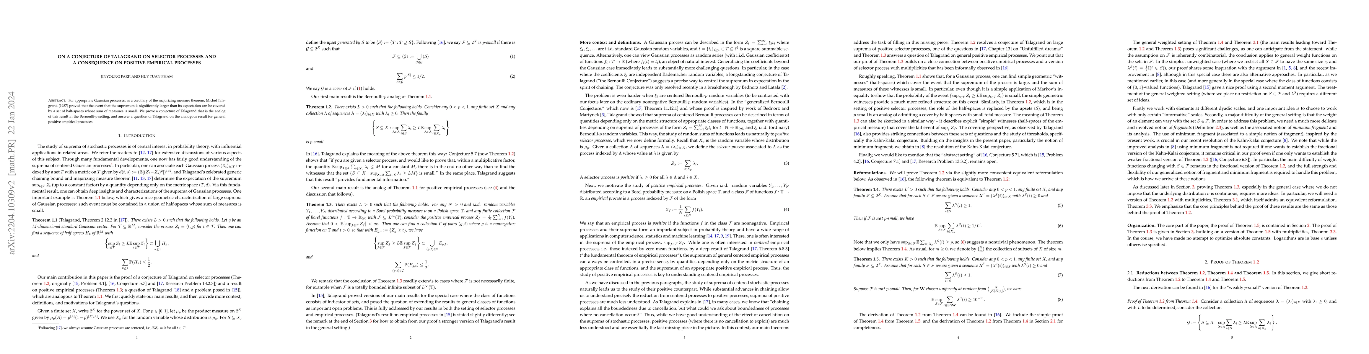 Thumbnail for On a conjecture of Talagrand on selector processes and a consequence on
  positive empirical processes
