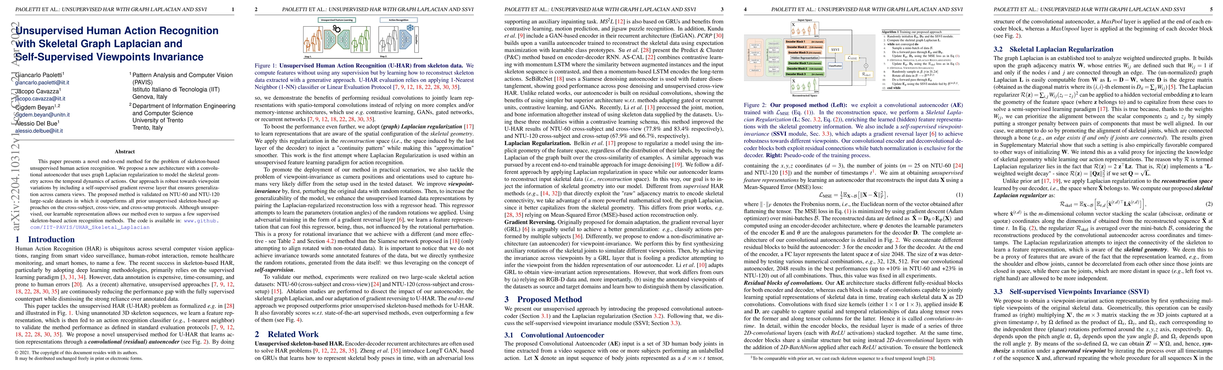 Thumbnail for Unsupervised Human Action Recognition with Skeletal Graph Laplacian and
  Self-Supervised Viewpoints Invariance