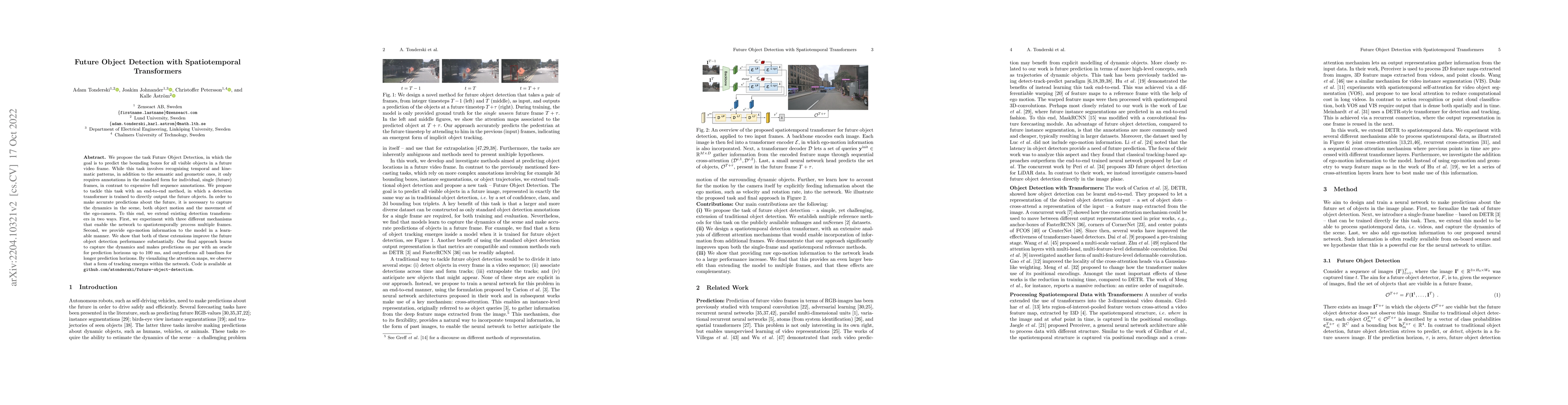 Thumbnail for Future Object Detection with Spatiotemporal Transformers