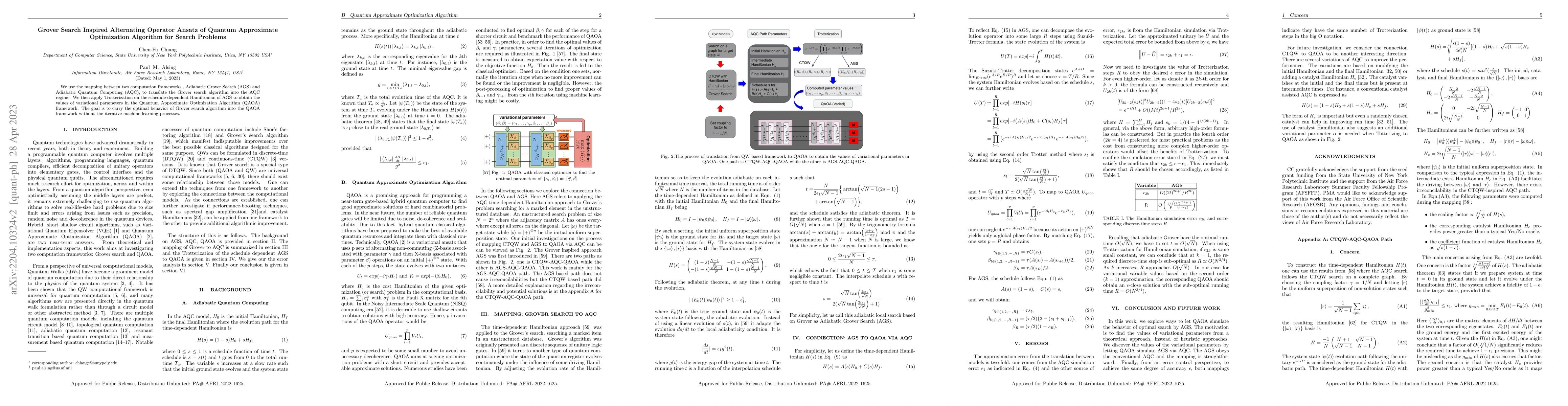 Thumbnail for Grover Search Inspired Alternating Operator Ansatz of Quantum
  Approximate Optimization Algorithm for Search Problems