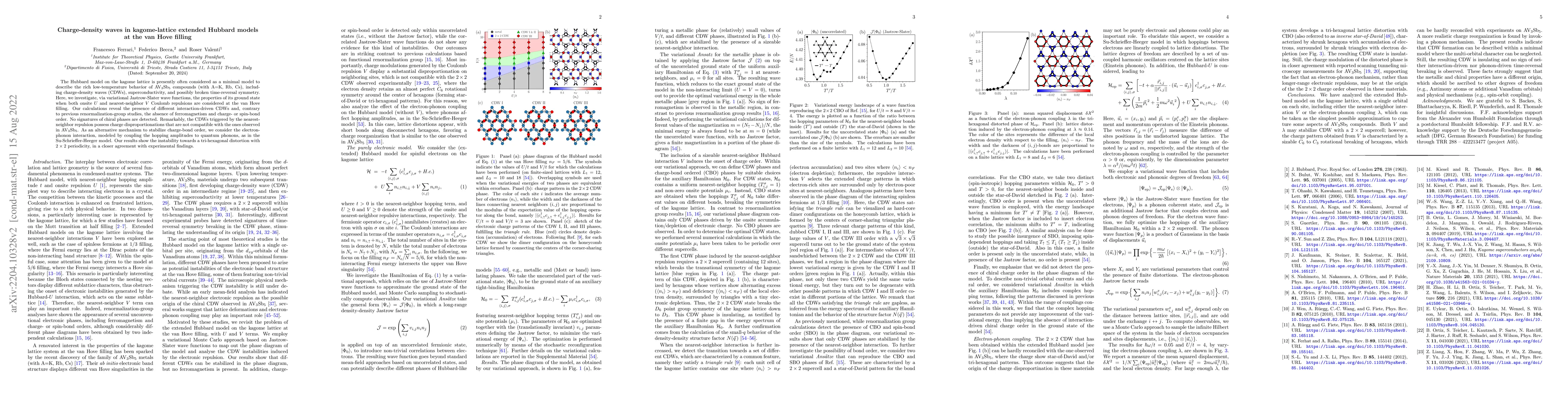 Thumbnail for Charge-density waves in kagome-lattice extended Hubbard models at the
  van Hove filling