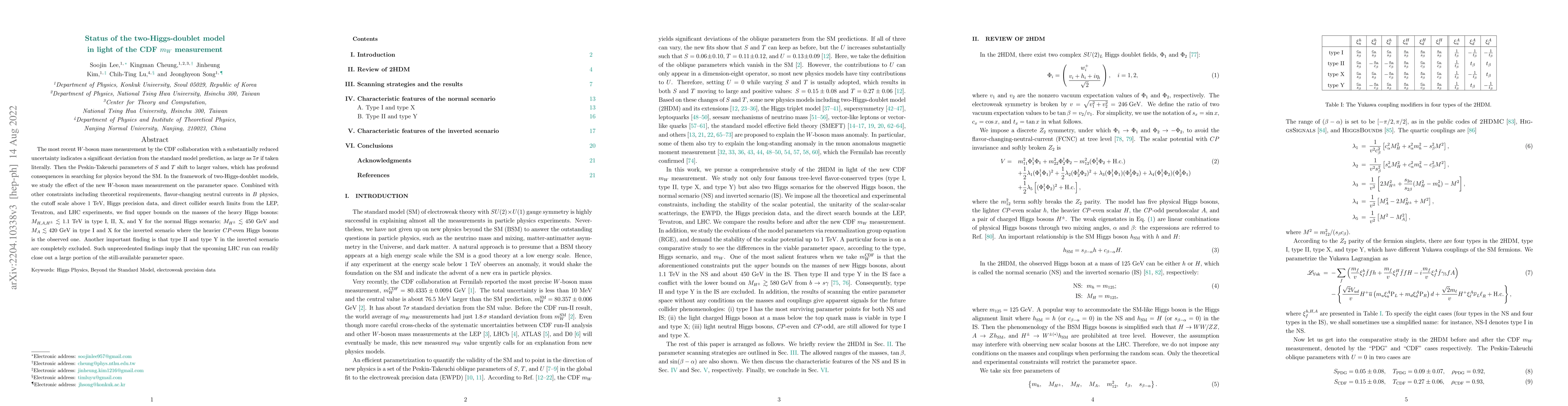 Thumbnail for Status of the two-Higgs-doublet model in light of the CDF $m_W$
  measurement