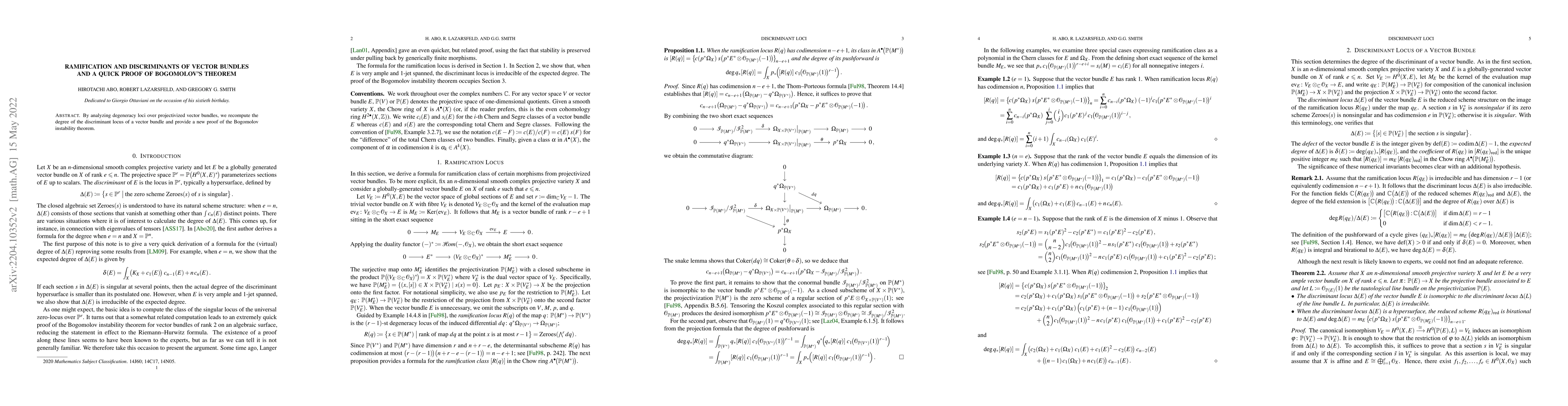 Thumbnail for Ramification and Discriminants of Vector Bundles and a Quick Proof of
  Bogomolov's Theorem