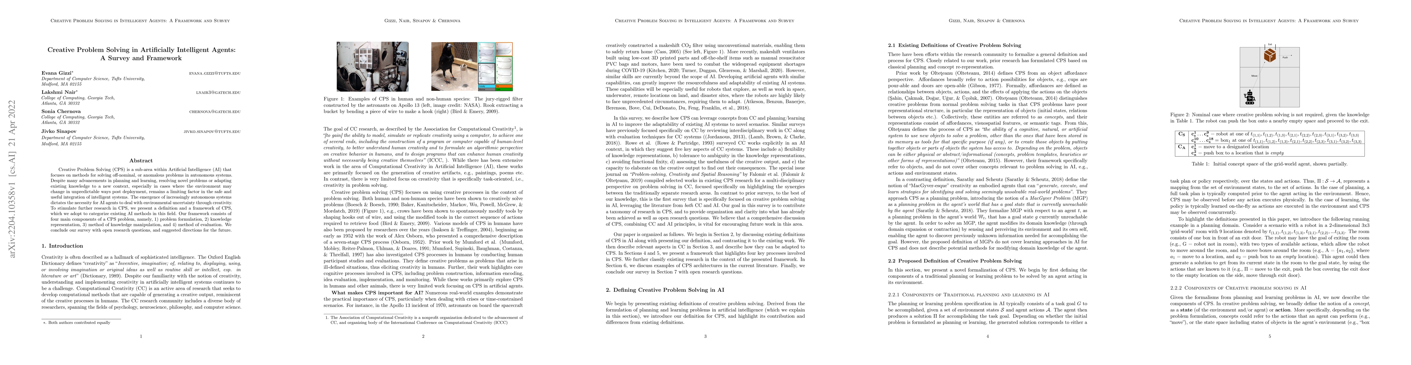 Thumbnail for Creative Problem Solving in Artificially Intelligent Agents: A Survey
  and Framework