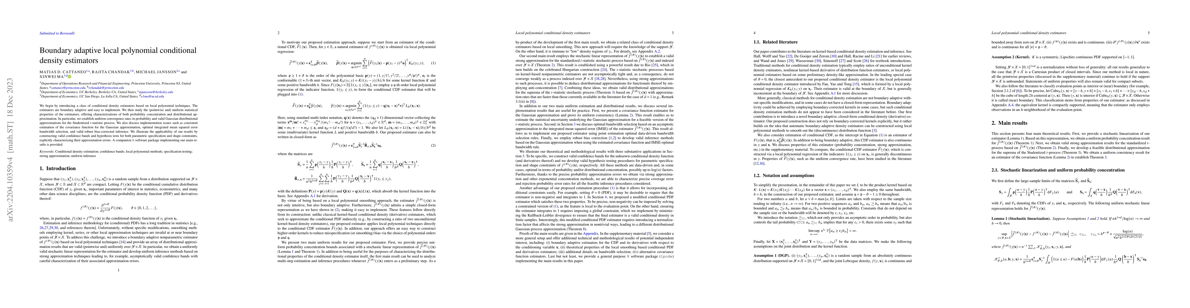 Thumbnail for Boundary Adaptive Local Polynomial Conditional Density Estimators