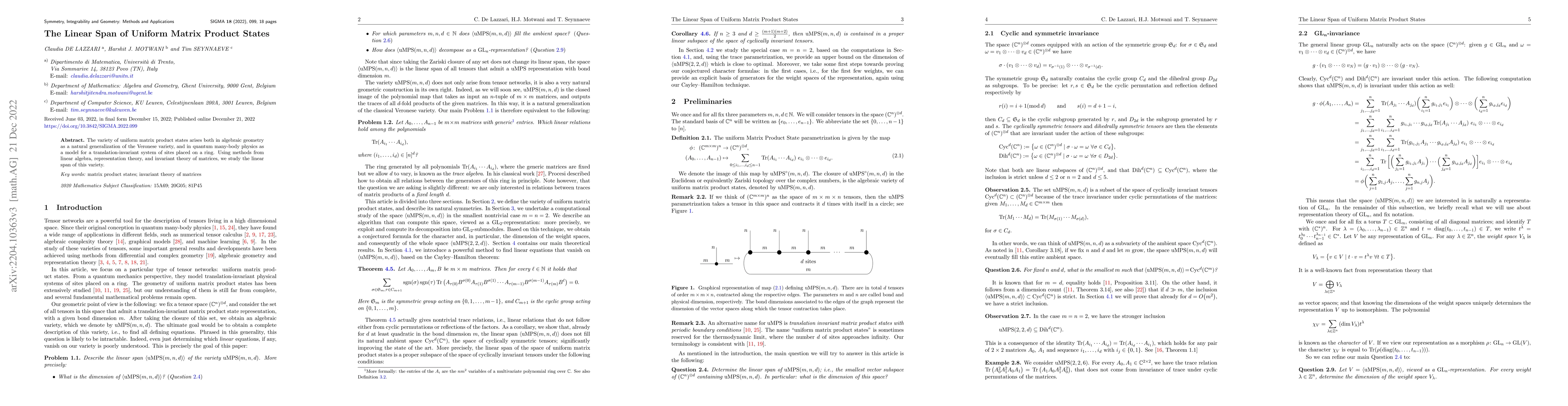 Thumbnail for The Linear Span of Uniform Matrix Product States