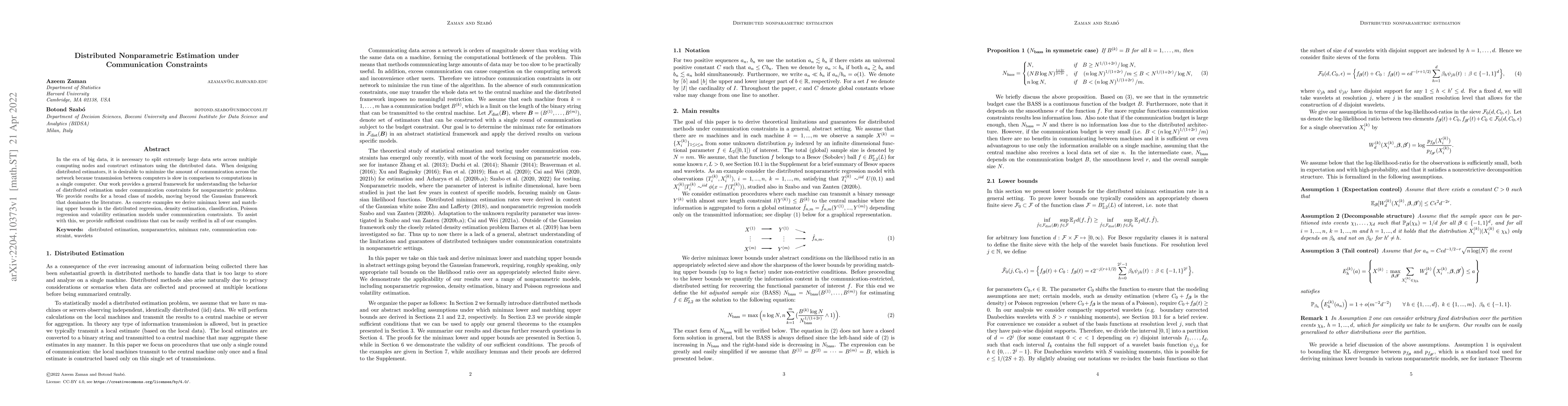 Thumbnail for Distributed Nonparametric Estimation under Communication Constraints