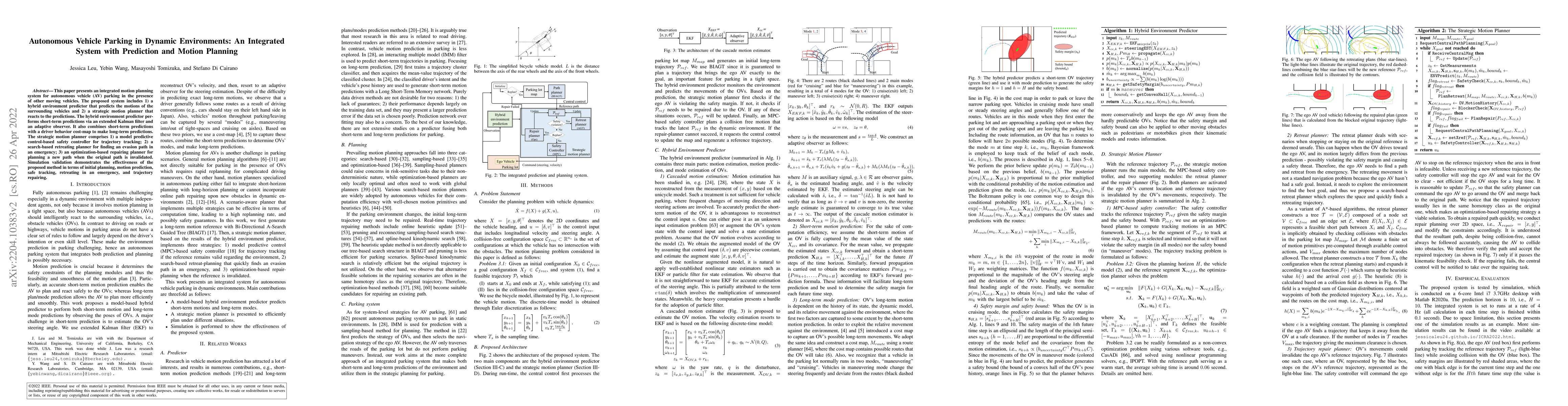 Thumbnail for Autonomous Vehicle Parking in Dynamic Environments: An Integrated System
  with Prediction and Motion Planning