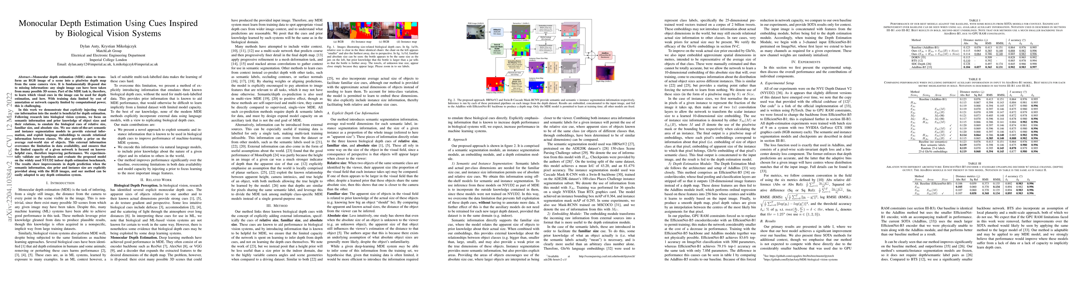 Thumbnail for Monocular Depth Estimation Using Cues Inspired by Biological Vision
  Systems