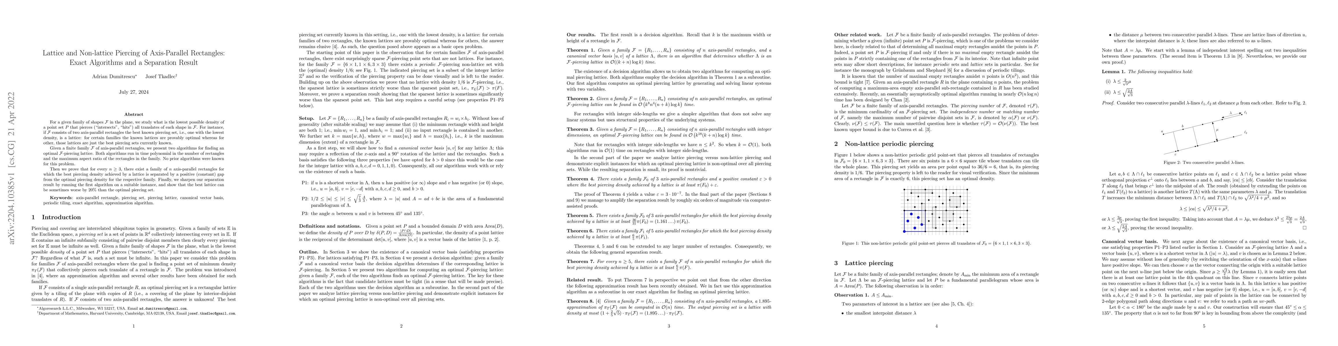 Thumbnail for Lattice and Non-lattice Piercing of Axis-Parallel Rectangles: Exact
  Algorithms and a Separation Result