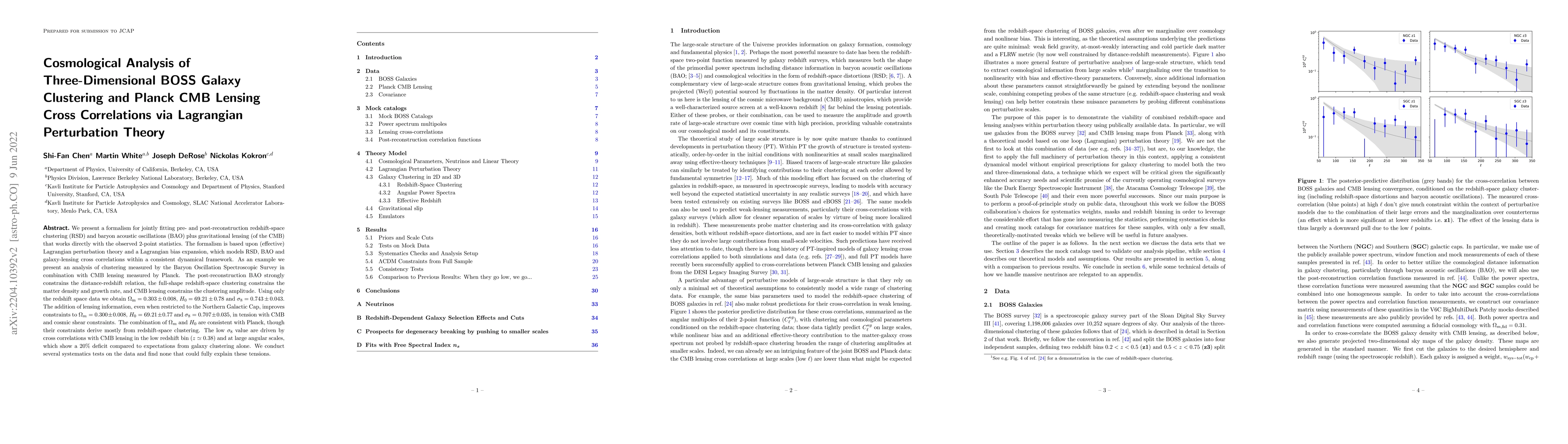 Thumbnail for Cosmological Analysis of Three-Dimensional BOSS Galaxy Clustering and
  Planck CMB Lensing Cross Correlations via Lagrangian Perturbation Theory