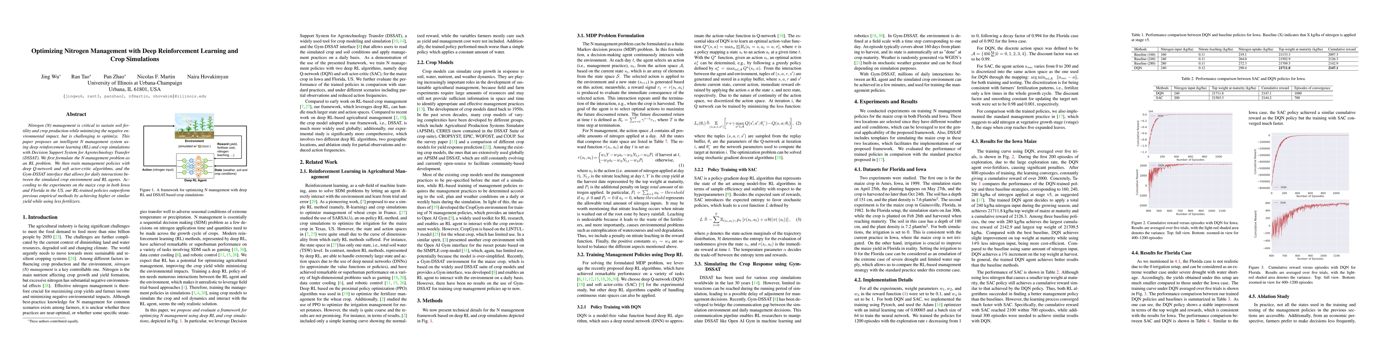 Thumbnail for Optimizing Nitrogen Management with Deep Reinforcement Learning and Crop
  Simulations
