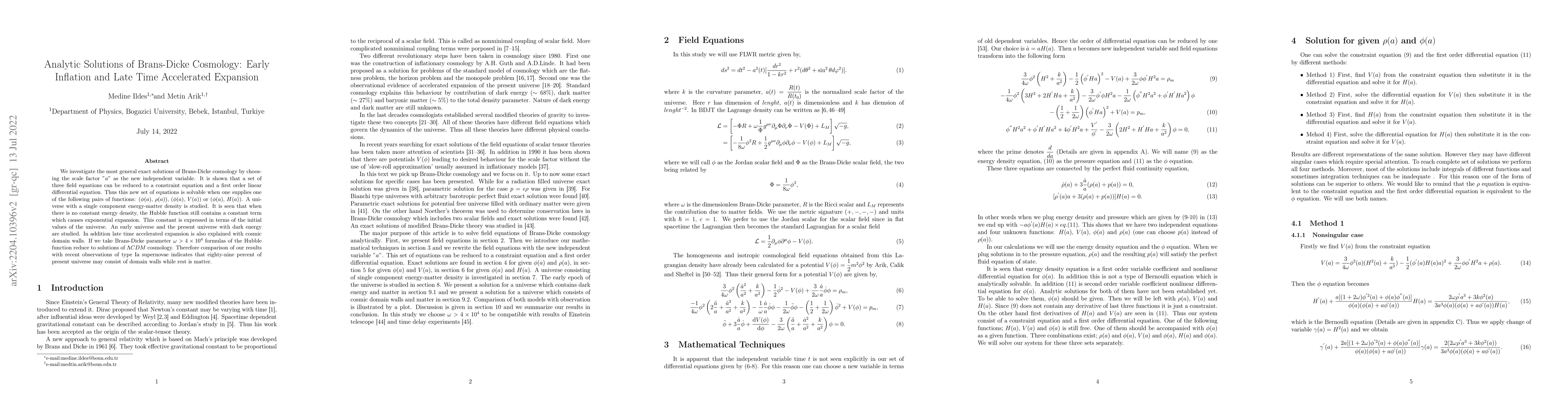 Thumbnail for Analytic Solutions of Brans-Dicke Cosmology: Early Inflation and Late
  Time Accelerated Expansion