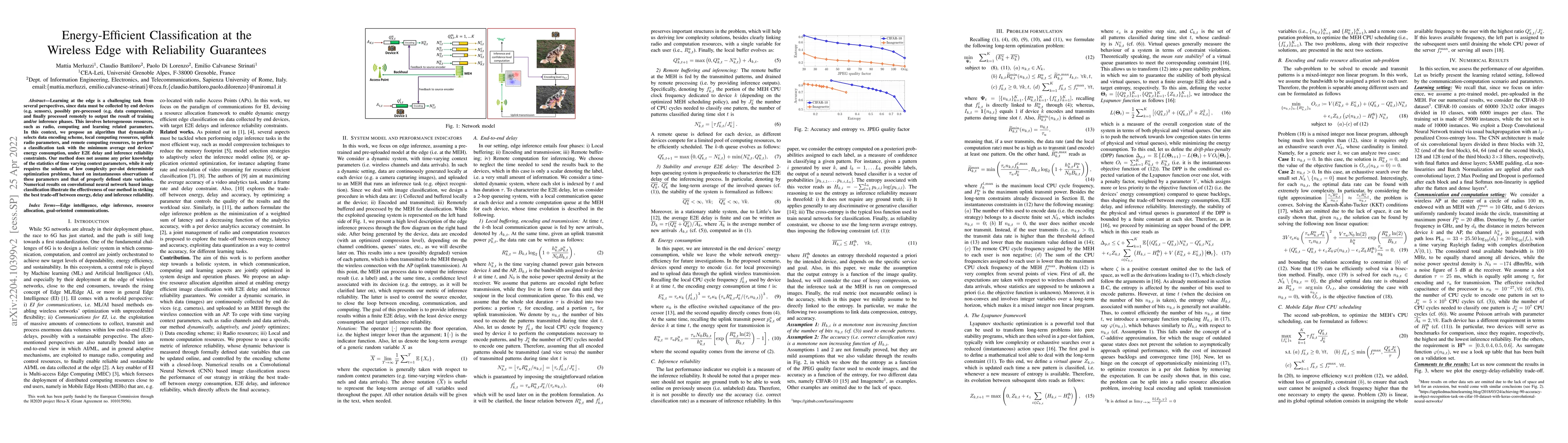 Thumbnail for Energy-Efficient Classification at the Wireless Edge with Reliability
  Guarantees