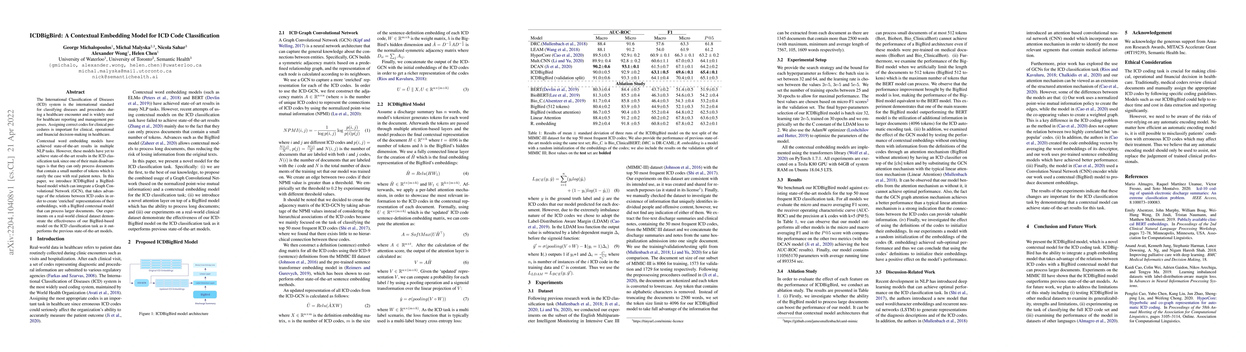 Thumbnail for ICDBigBird: A Contextual Embedding Model for ICD Code Classification