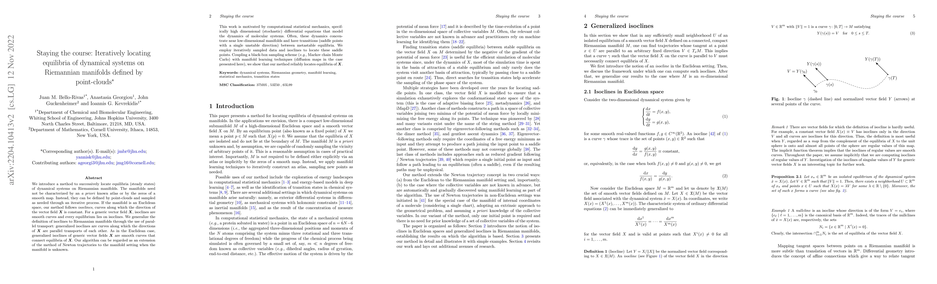 Thumbnail for Staying the course: Locating equilibria of dynamical systems on
  Riemannian manifolds defined by point-clouds
