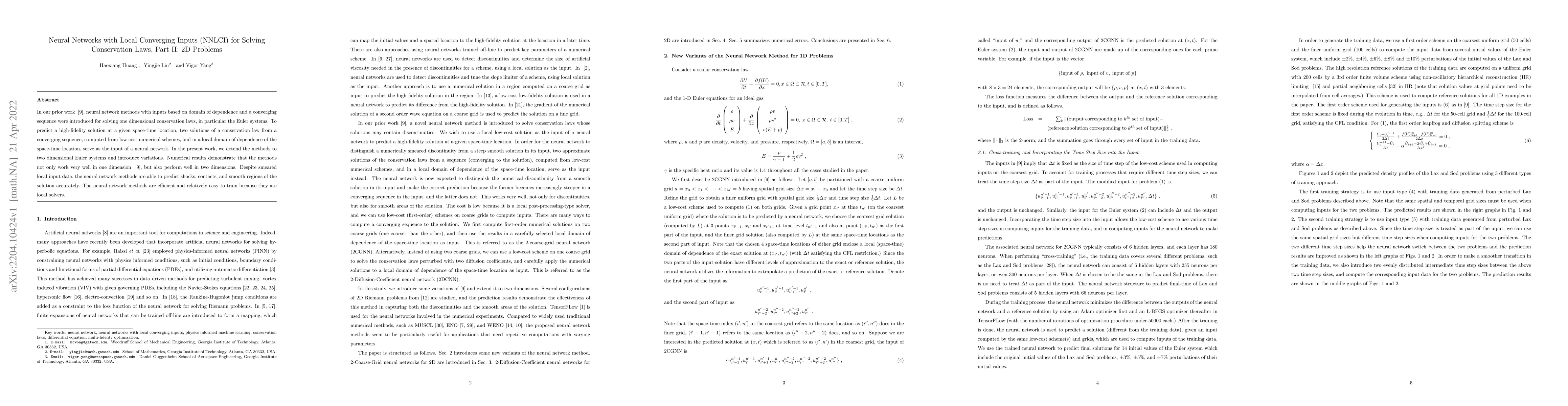 Thumbnail for Neural Networks with Local Converging Inputs (NNLCI) for Solving
  Conservation Laws, Part II: 2D Problems